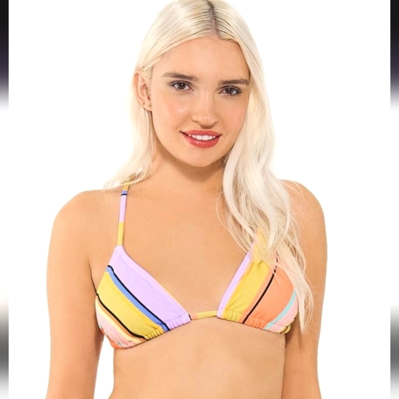 Ninety-Nine Degrees° Shirred Triangle Bikini Swimsuit Striped Juniors Sz SM NWT - Picture 1 of 13